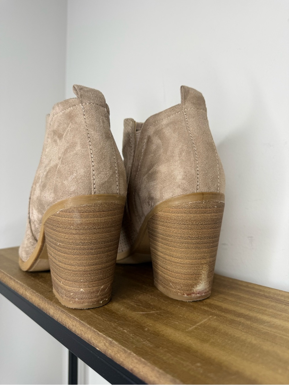 Universal Thread Perforated Taupe Suede Block Heel Booties - Picture 5 of 7
